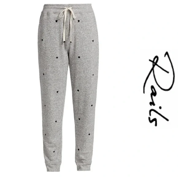 Rails Oakland Sweatpant Melange Grey Black Hearts Jogger Large - Picture 3 of 12